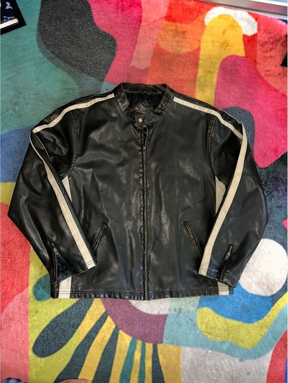 Arizona Jean Company Men's Black Leather Jacket with White P